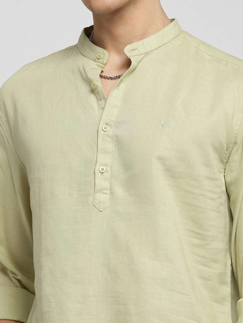 men solid linen short kurta - 20598567 -  Standard Image - 5