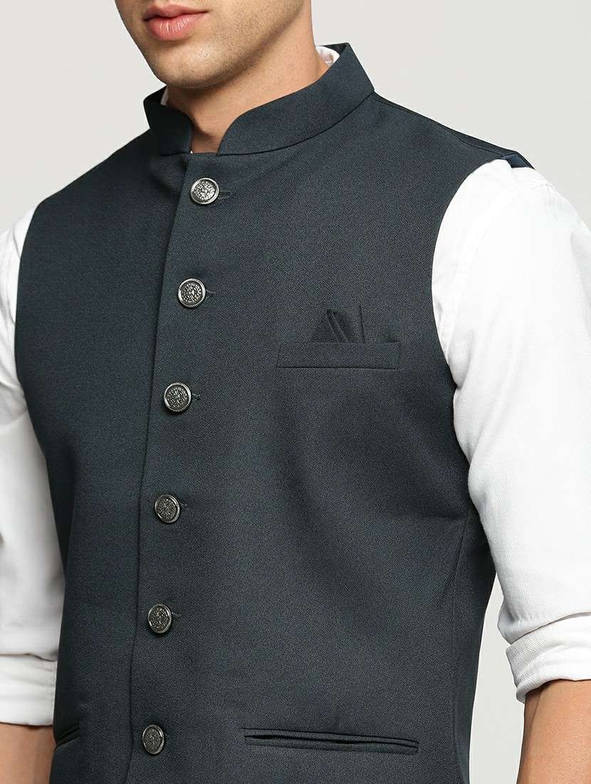 men's slim fit mandarin collar solid nehru jacket - 20598570 -  Standard Image - 5