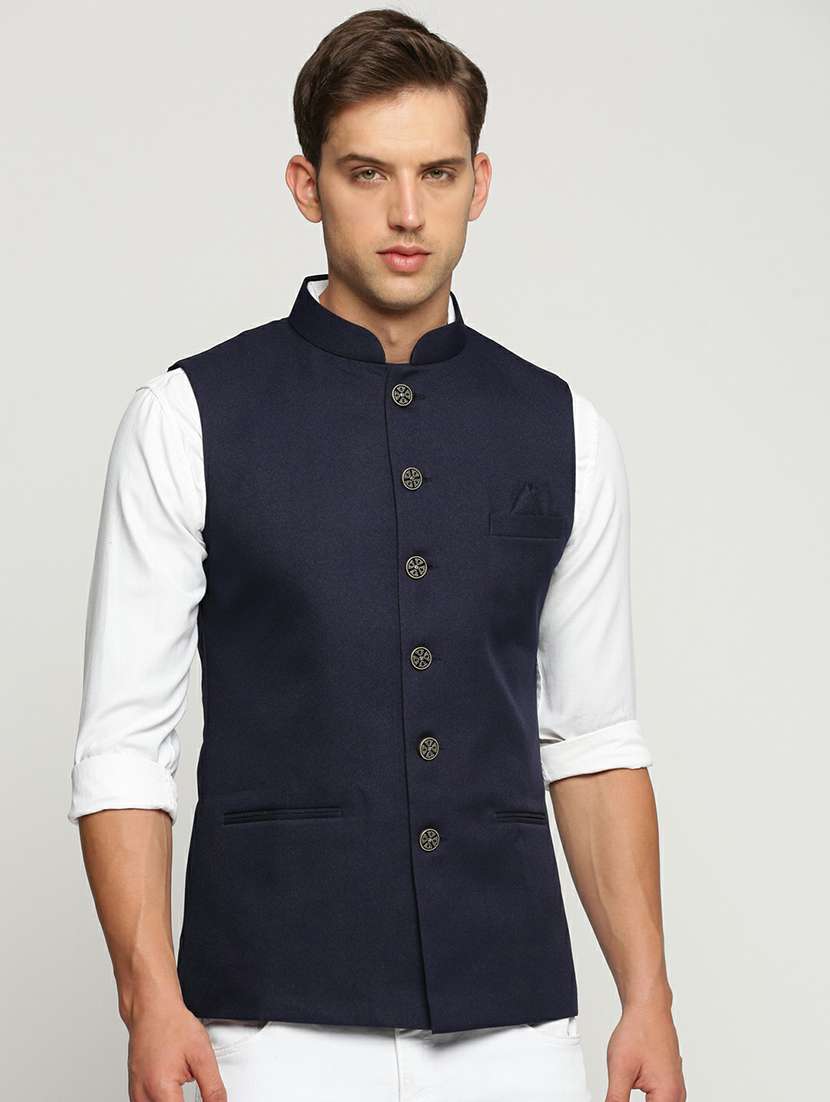 men's slim fit mandarin collar solid nehru jacket