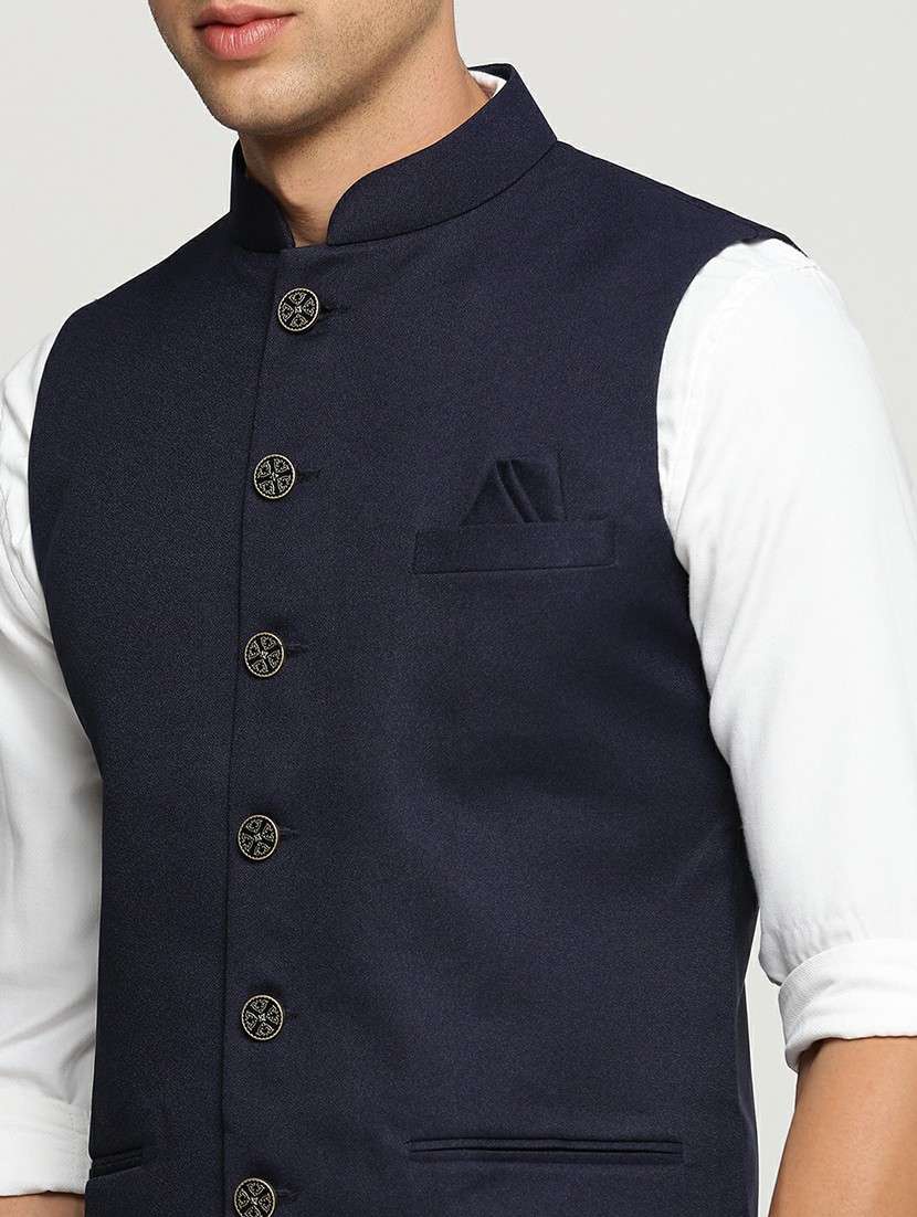 men's slim fit mandarin collar solid nehru jacket - 20598574 -  Standard Image - 5