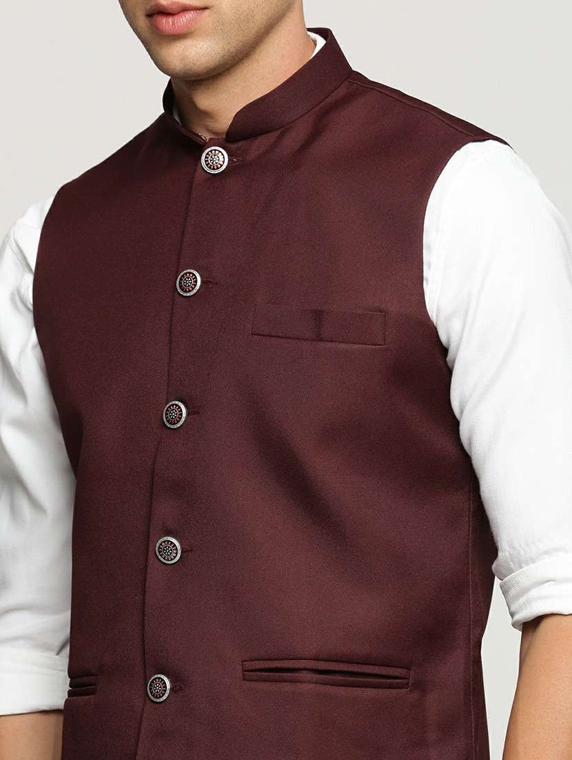 men's slim fit mandarin collar solid nehru jacket - 20598575 -  Standard Image - 5