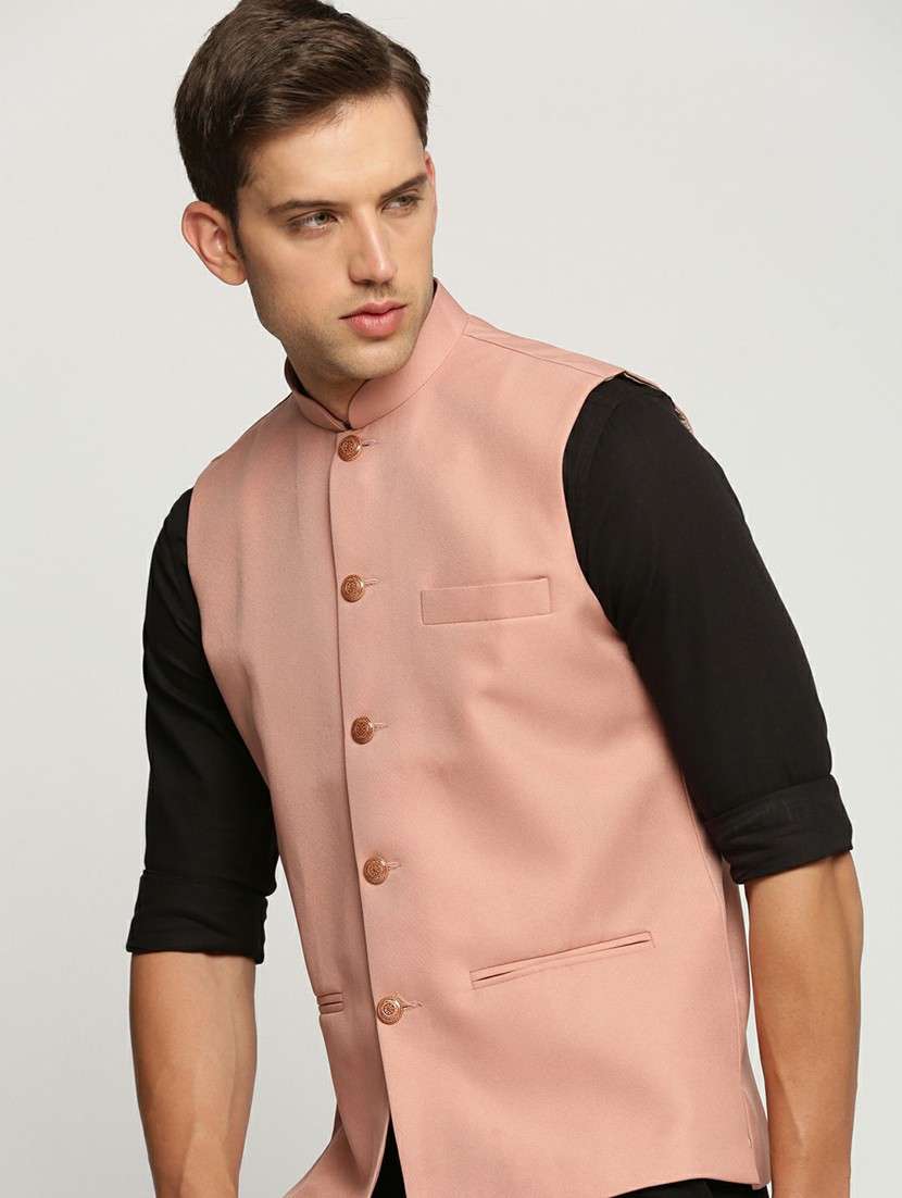 men's slim fit mandarin collar solid nehru jacket - 20598576 -  Standard Image - 3