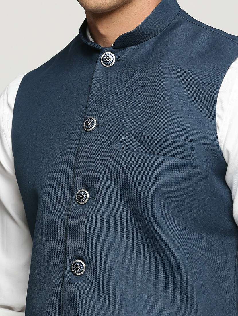 men's slim fit mandarin collar solid nehru jacket - 20598577 -  Standard Image - 5