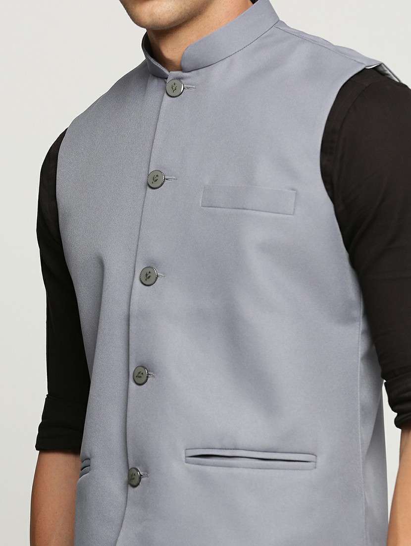 men's slim fit mandarin collar solid nehru jacket - 20598580 -  Standard Image - 5