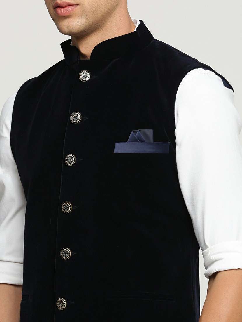 men's slim fit mandarin collar solid nehru jacket - 20598583 - Standard Image - 5