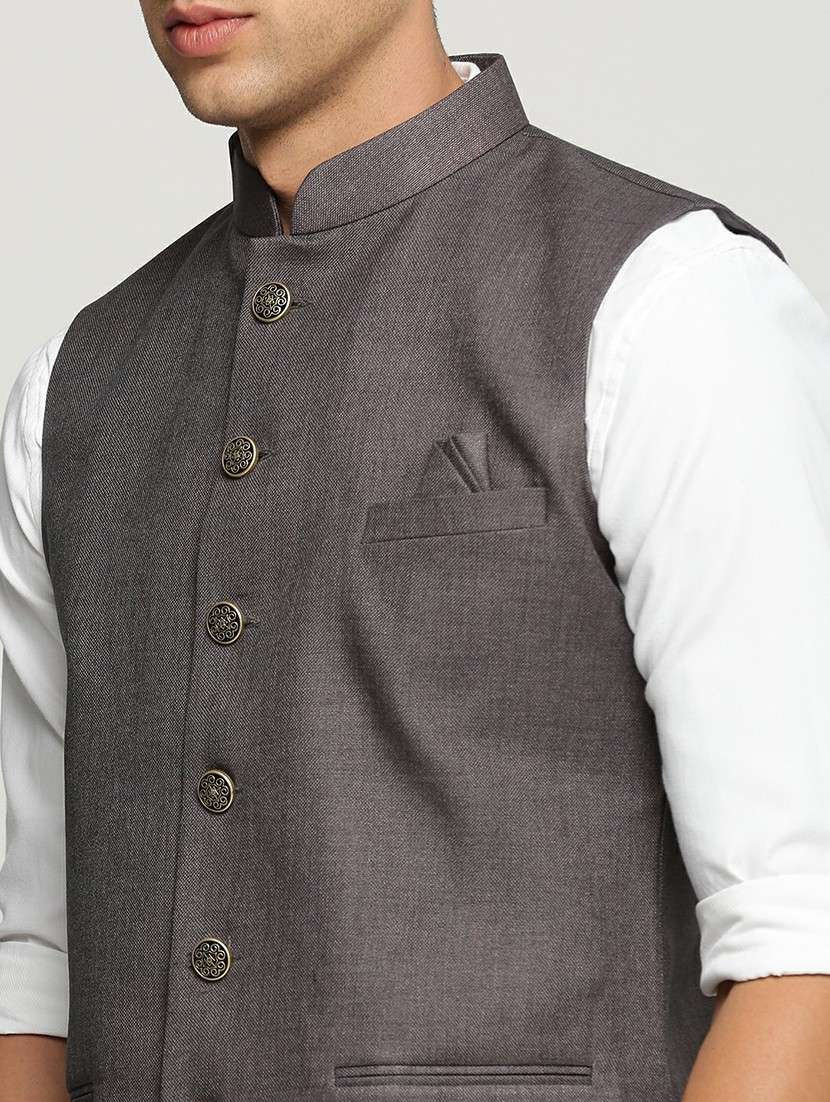 men's slim fit mandarin collar solid nehru jacket - 20598585 -  Standard Image - 5