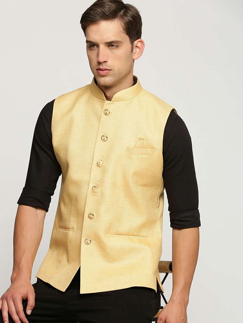 men's slim fit mandarin collar solid nehru jacket - 20598586 -  Standard Image - 3