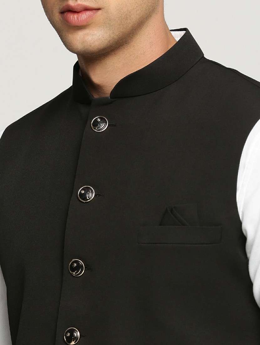 men's slim fit mandarin collar solid nehru jacket - 20598587 -  Standard Image - 5