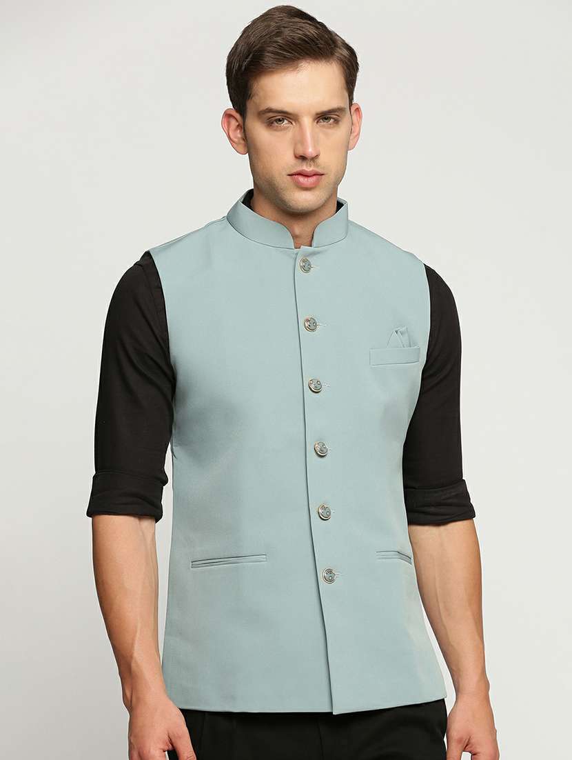 men's slim fit mandarin collar solid nehru jacket - 20598588 -  Zoom Image - 0