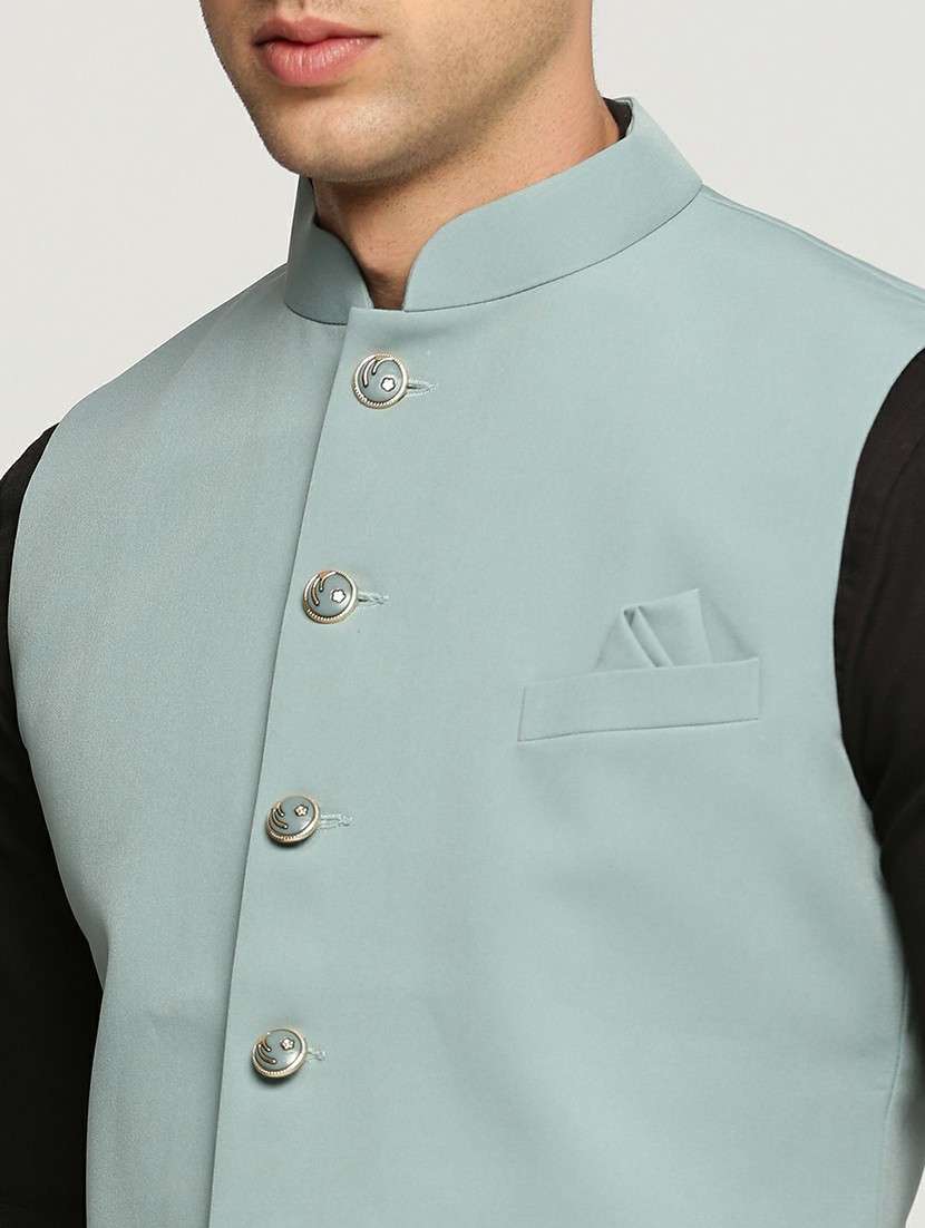 men's slim fit mandarin collar solid nehru jacket - 20598588 - Standard Image - 5
