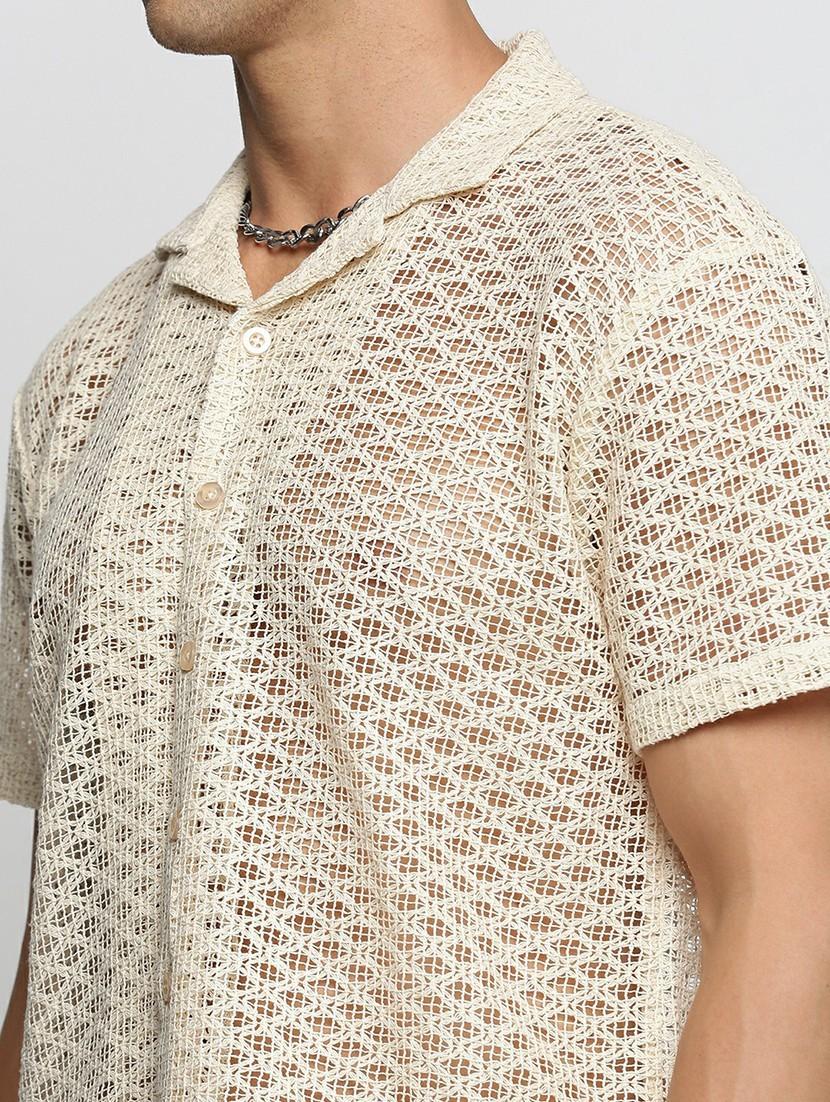 cream cotton blend casual shirt - 20598598 - Standard Image - 5