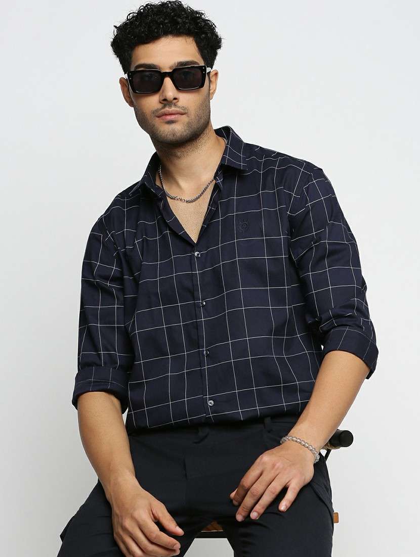 navy blue cotton blend casual shirt - 20598603 - Standard Image - 3