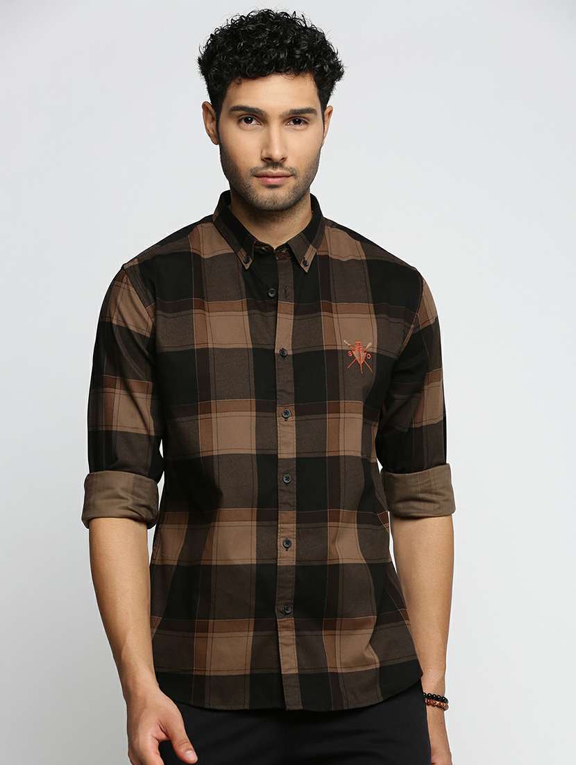 brown cotton blend casual shirt