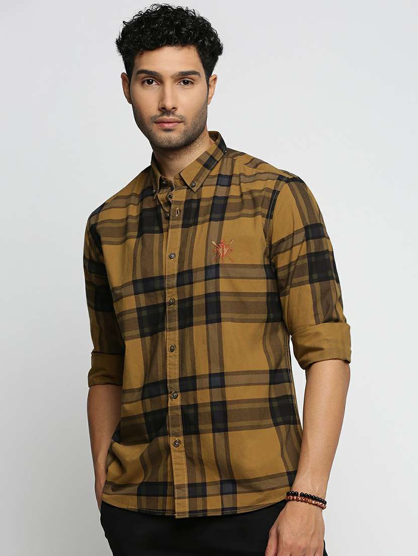 mustard cotton blend casual shirt