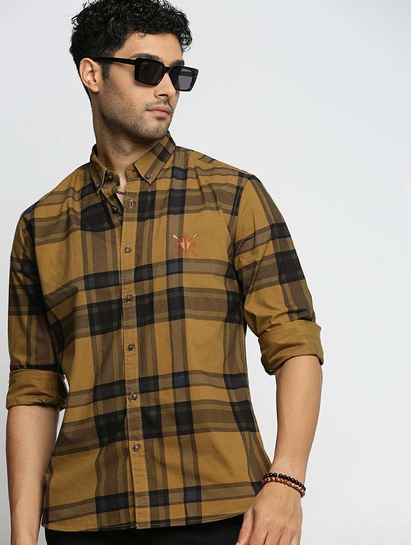 mustard cotton blend casual shirt - 20598605 -  Standard Image - 3