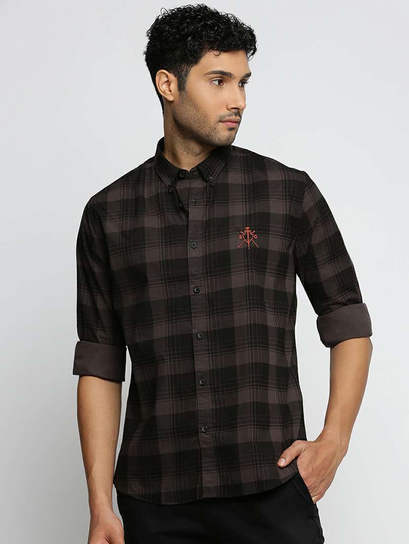 grey cotton blend casual shirt