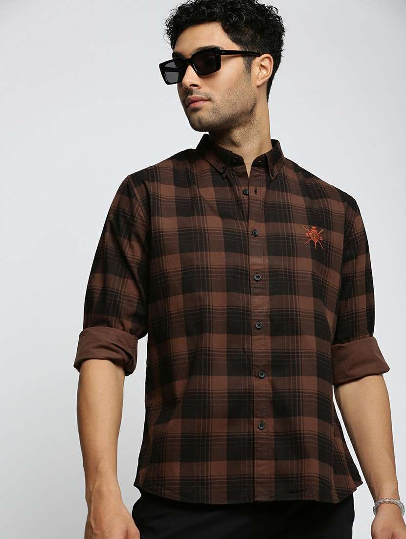 brown cotton blend casual shirt - 20598608 -  Standard Image - 3