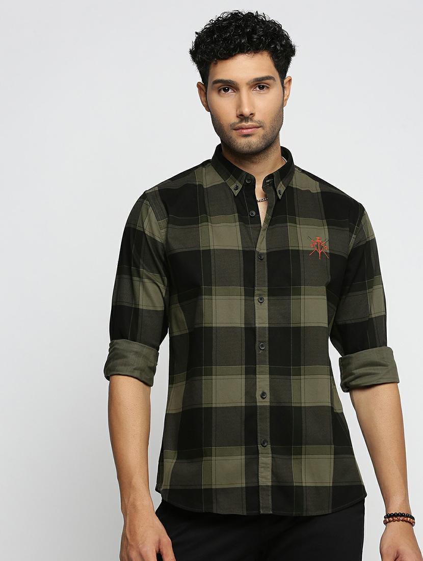olive cotton blend casual shirt - 20598611 - Zoom Image - 0