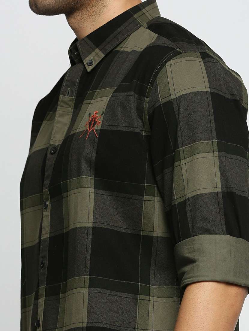olive cotton blend casual shirt - 20598611 - Standard Image - 5