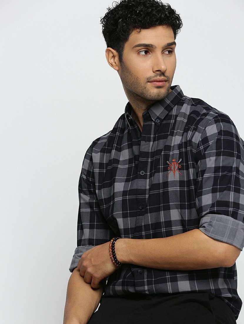navy blue cotton blend casual shirt - 20598613 -  Standard Image - 3
