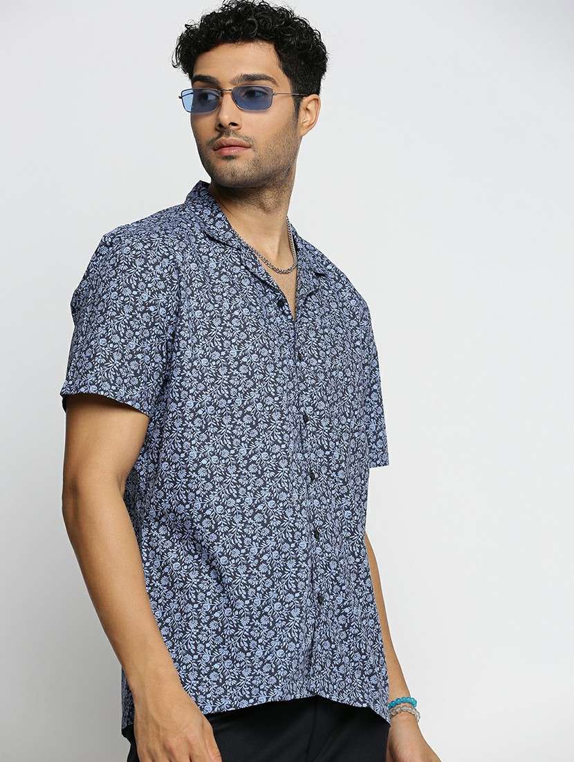 blue cotton blend casual shirt - 20598618 -  Standard Image - 3