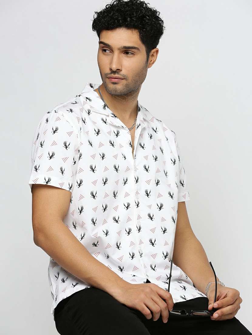 white cotton blend casual shirt - 20598628 -  Standard Image - 3
