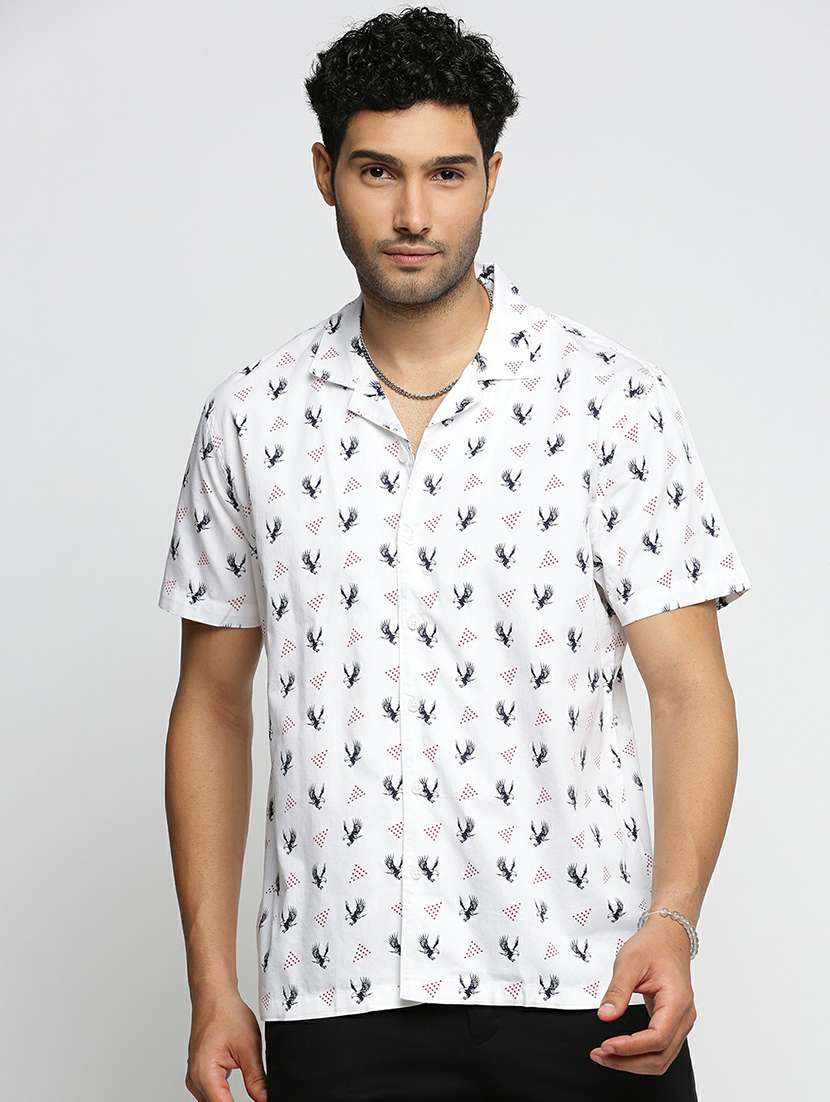 white cotton blend casual shirt