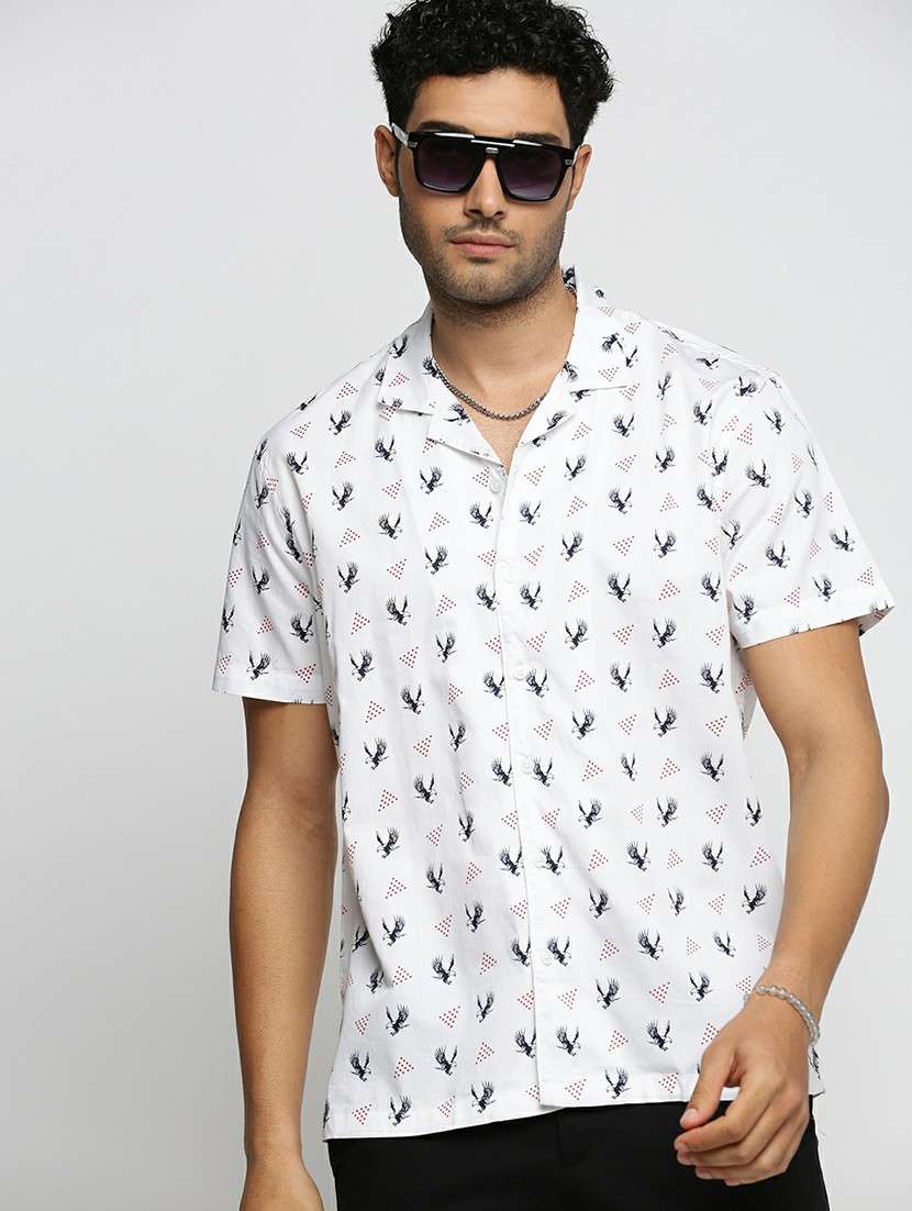 white cotton blend casual shirt - 20598630 -  Standard Image - 3