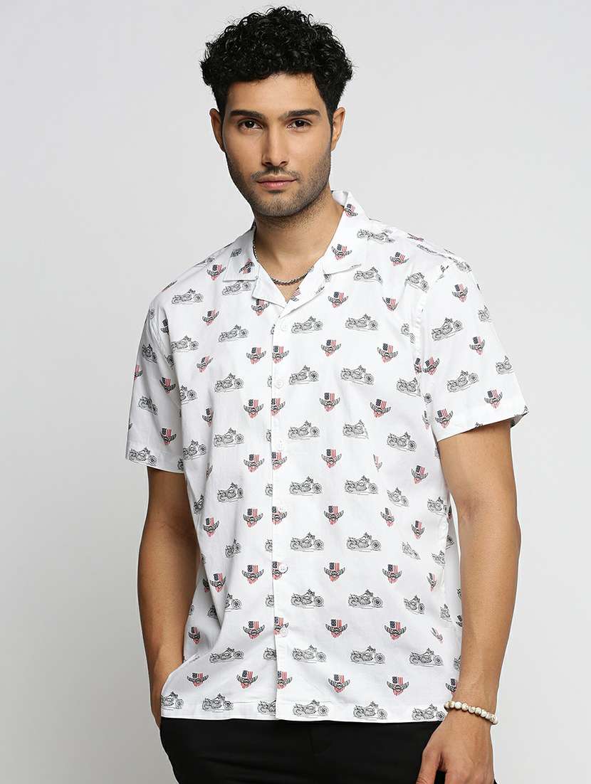 white cotton blend casual shirt