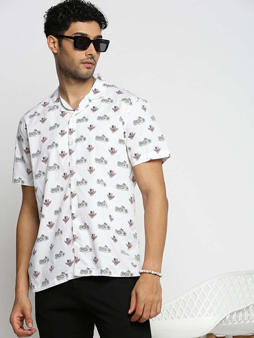 white cotton blend casual shirt - 20598632 -  Standard Image - 3
