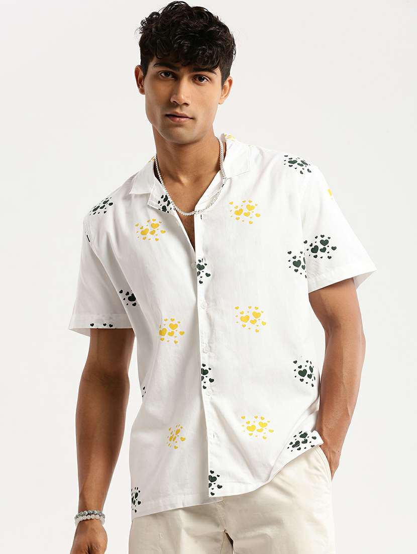 white cotton blend casual shirt