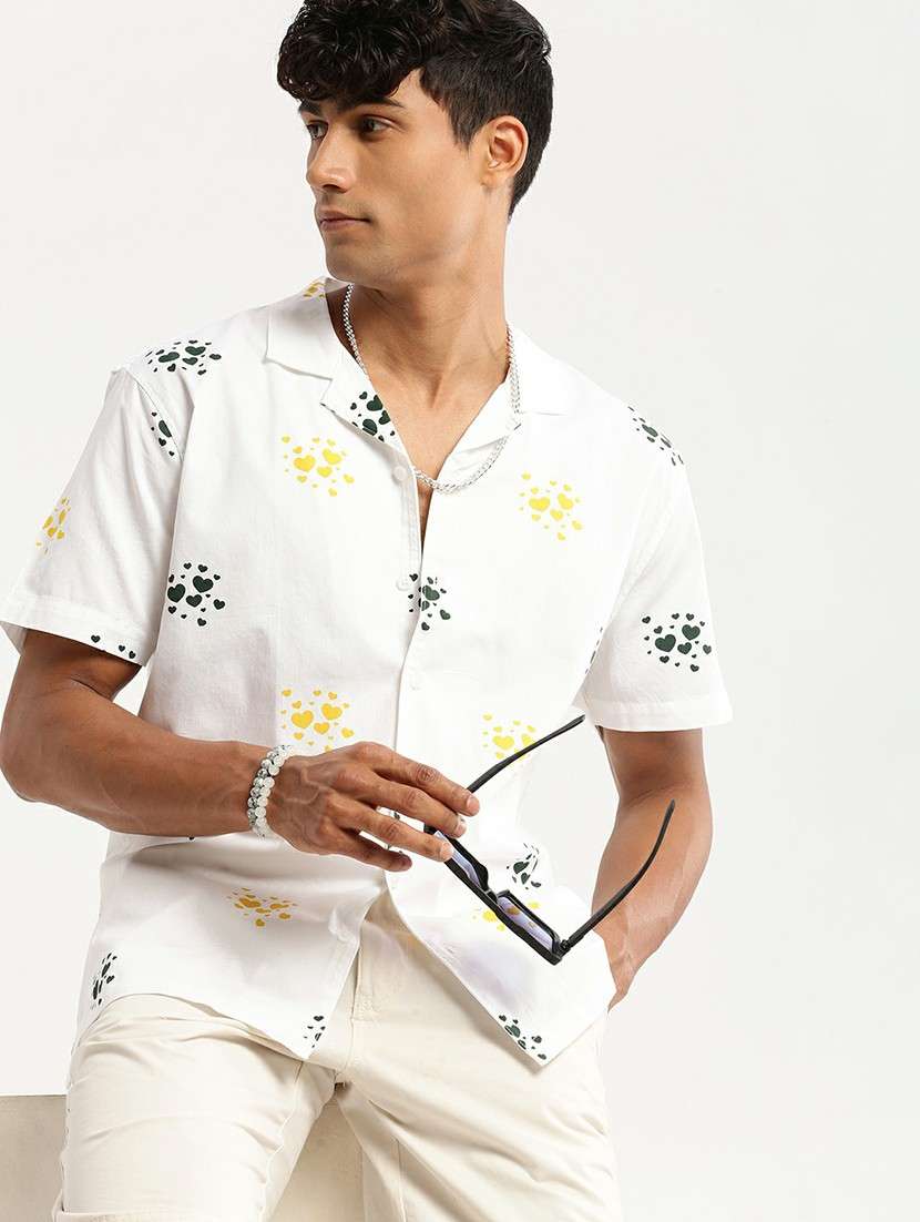 white cotton blend casual shirt - 20598636 -  Standard Image - 3