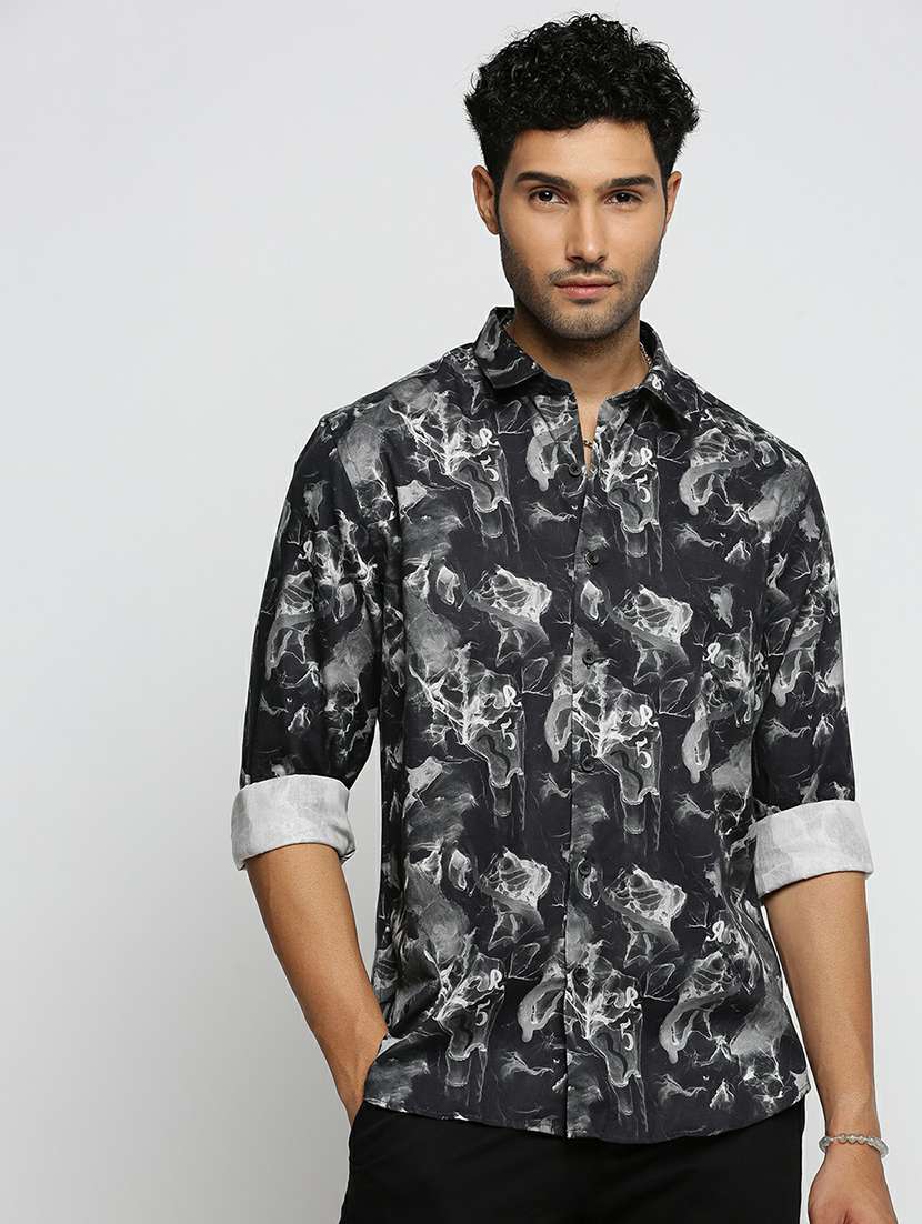 black cotton blend casual shirt