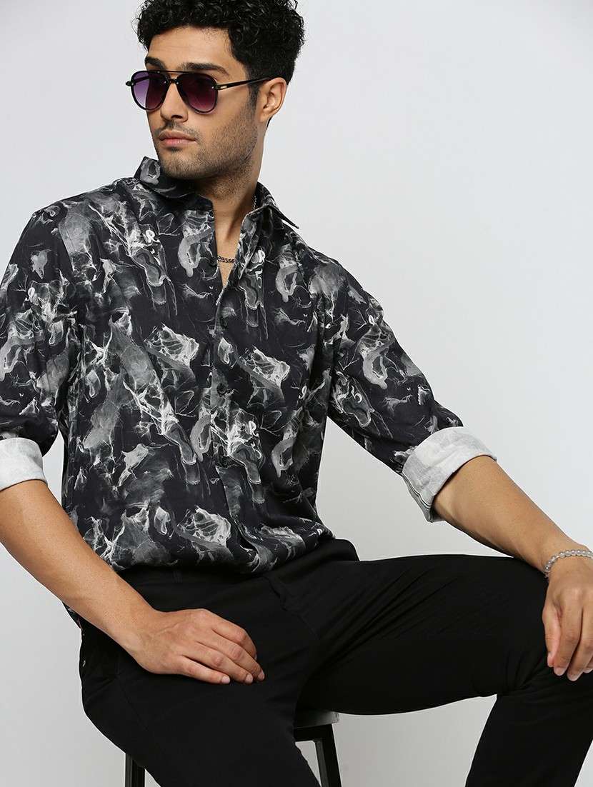 black cotton blend casual shirt - 20598641 -  Standard Image - 3