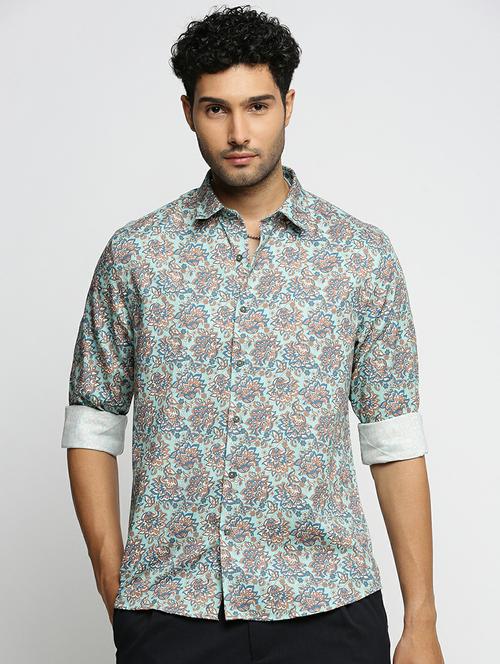 green cotton blend casual shirt - 20598645 -  Standard Image - 0