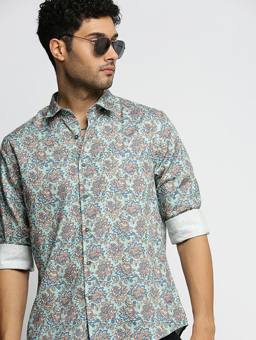 green cotton blend casual shirt - 20598645 - Standard Image - 3