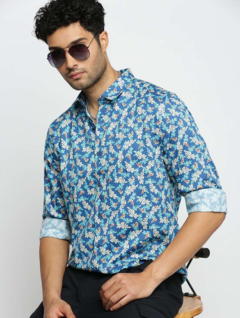 blue cotton blend casual shirt - 20598649 -  Standard Image - 3