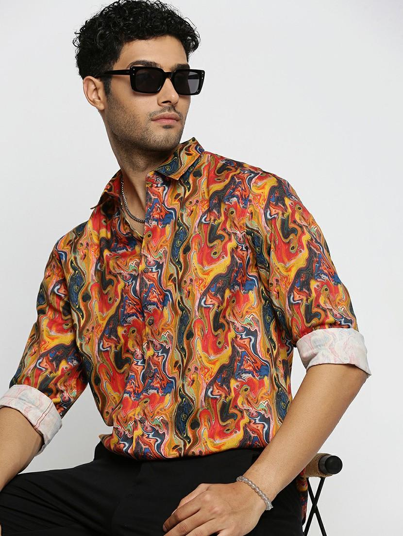 orange cotton blend casual shirt - 20598652 - Standard Image - 3