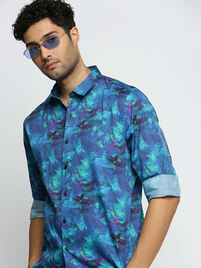blue cotton blend casual shirt - 20598653 -  Standard Image - 3