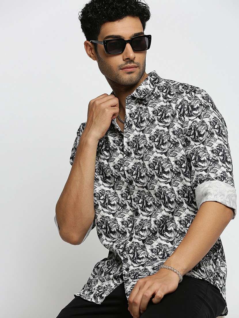 black cotton blend casual shirt - 20598657 -  Standard Image - 3