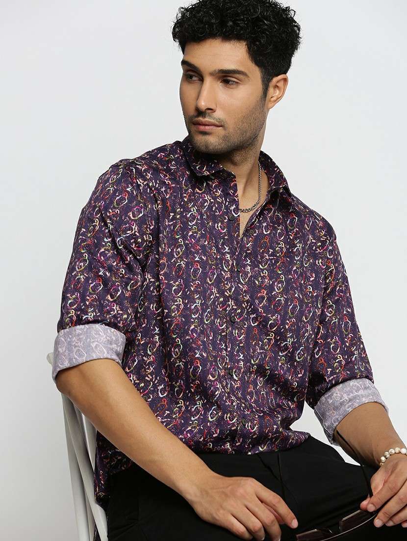 purple cotton blend casual shirt - 20598658 -  Standard Image - 3