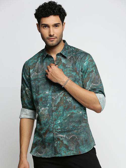 green cotton blend casual shirt - 20598666 -  Standard Image - 0