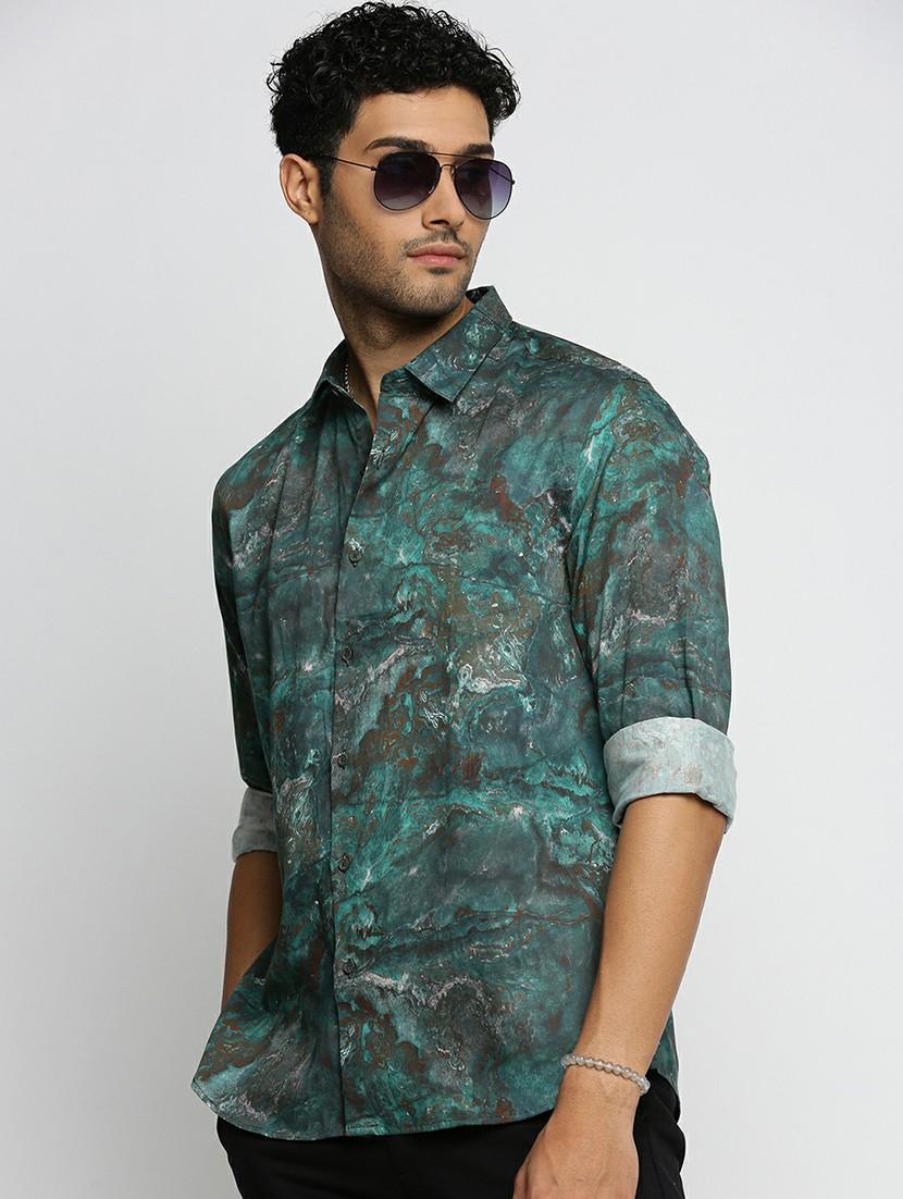 green cotton blend casual shirt - 20598666 - Standard Image - 3