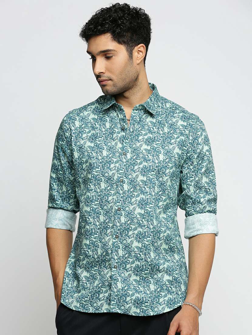 sea green cotton blend casual shirt - 20598667 - Zoom Image - 0