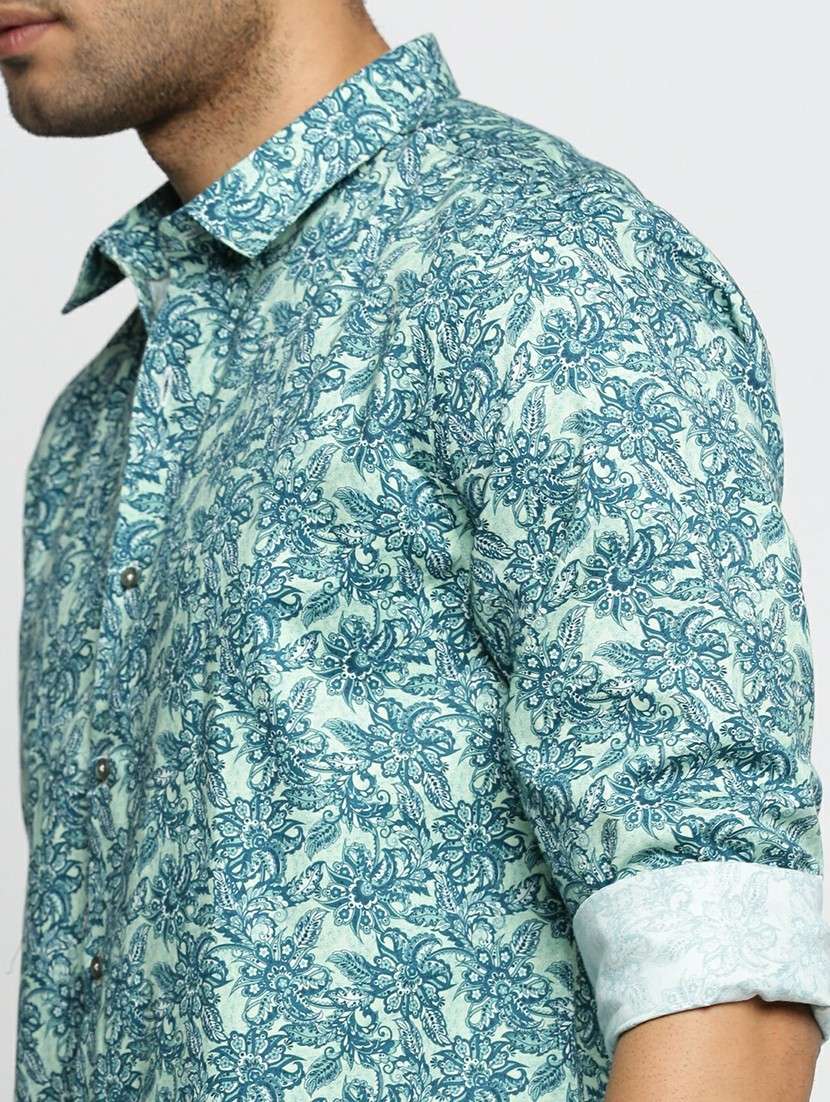 sea green cotton blend casual shirt - 20598667 - Standard Image - 5
