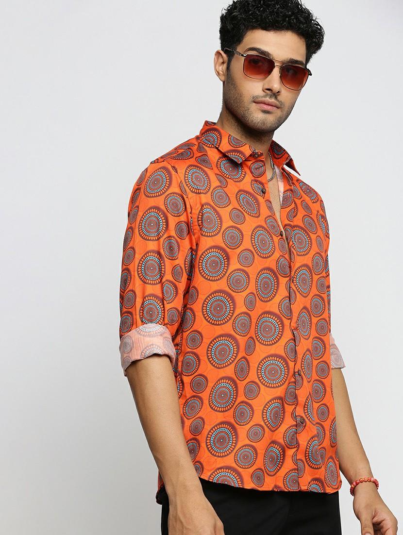 orange cotton blend casual shirt - 20598668 - Standard Image - 3