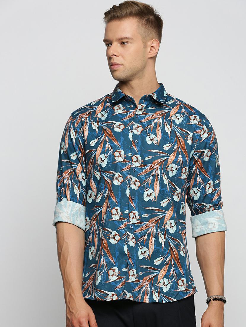 teal cotton blend casual shirt - 20598670 -  Zoom Image - 0
