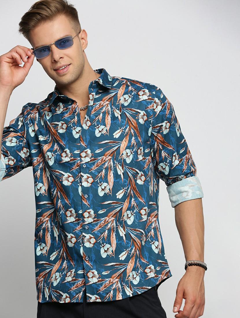 teal cotton blend casual shirt - 20598670 - Standard Image - 3