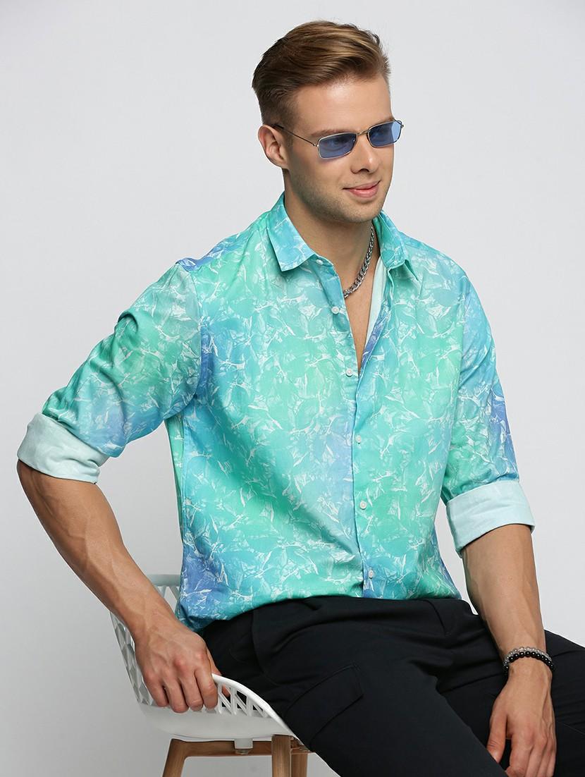 turquoise cotton blend casual shirt - 20598672 - Standard Image - 3