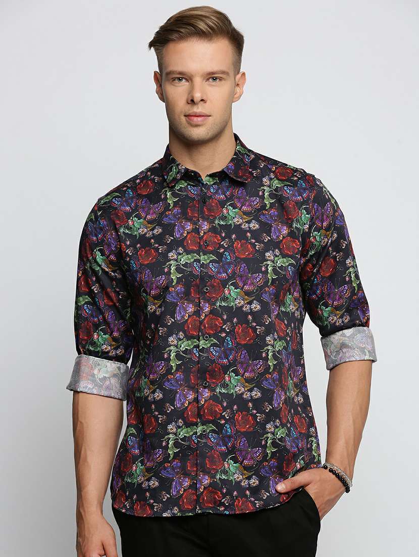 black cotton blend casual shirt